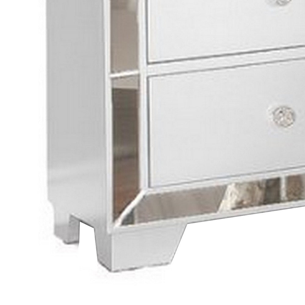 Eli 23 Inch Modern Wood Nightstand 2 Drawers Mirrored Edges Clean White By Casagear Home BM283145