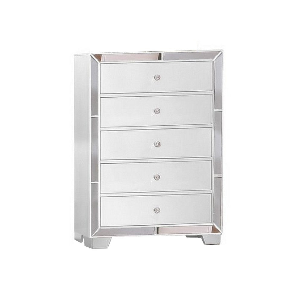 Eli 46 Inch Modern Wood Tall Dresser Chest, 5 Drawers, Mirrored, White By Casagear Home