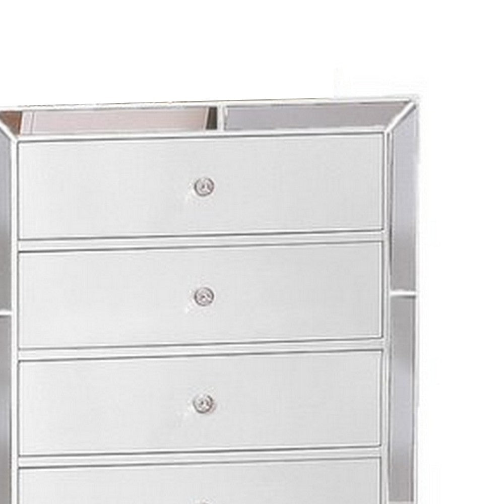 Eli 46 Inch Modern Wood Tall Dresser Chest 5 Drawers Mirrored White By Casagear Home BM283147