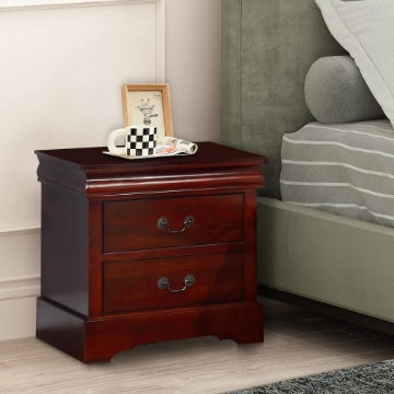 Liam 23 Inch 2 Drawer Wood Nightstand, Antique Drop Handles, Cherry Brown By Casagear Home