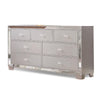 Eli 57 Inch Deluxe 7 Drawer Dresser, Mirrored Trim, Wood Frame, Silver By Casagear Home