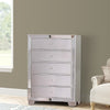 Eli 46 Inch Deluxe Wood 5 Drawer Tall Dresser Chest, Mirrored Trim, Silver By Casagear Home