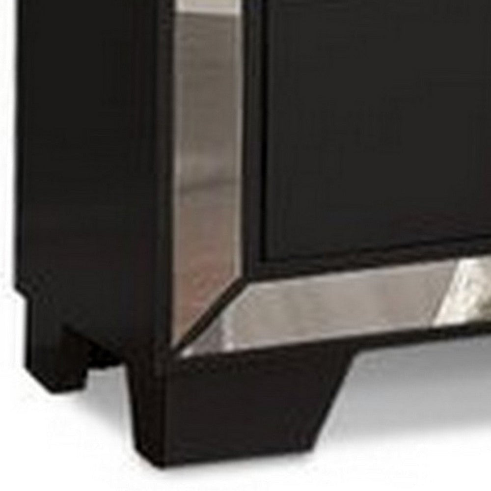 Eli 23 Inch Deluxe 2 Drawer Nightstand Mirrored Trim Wood Frame Black By Casagear Home BM283199