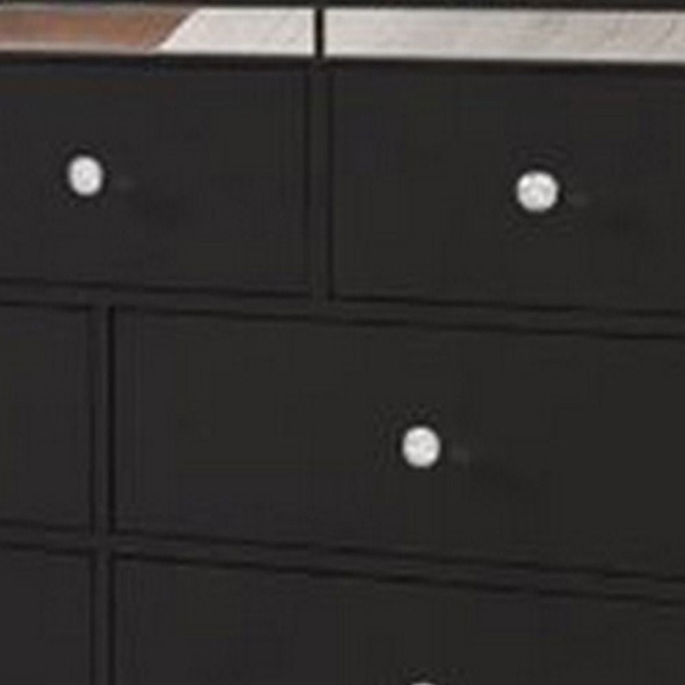 Eli 57 Inch Deluxe 7 Drawer Dresser Mirrored Trim Wood Frame Black By Casagear Home BM283200