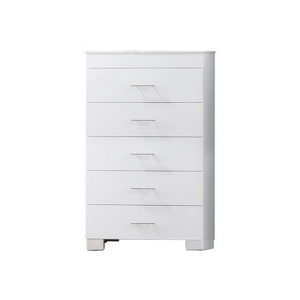 Vin 48 Inch Modern Tall Dresser Chest, 5 Gliding Drawers, Crisp White By Casagear Home