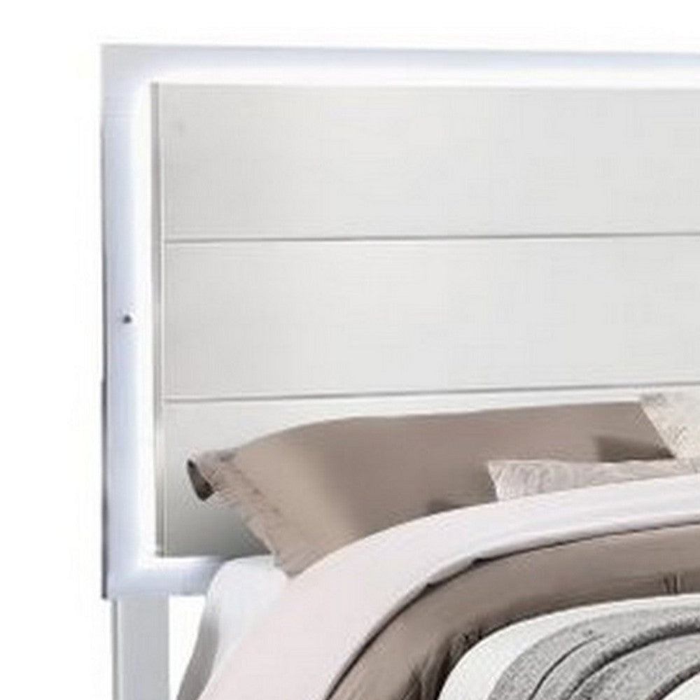 Vin Modern Queen Size Bed Panel Headboard LED Light Crisp White Finish By Casagear Home BM283225