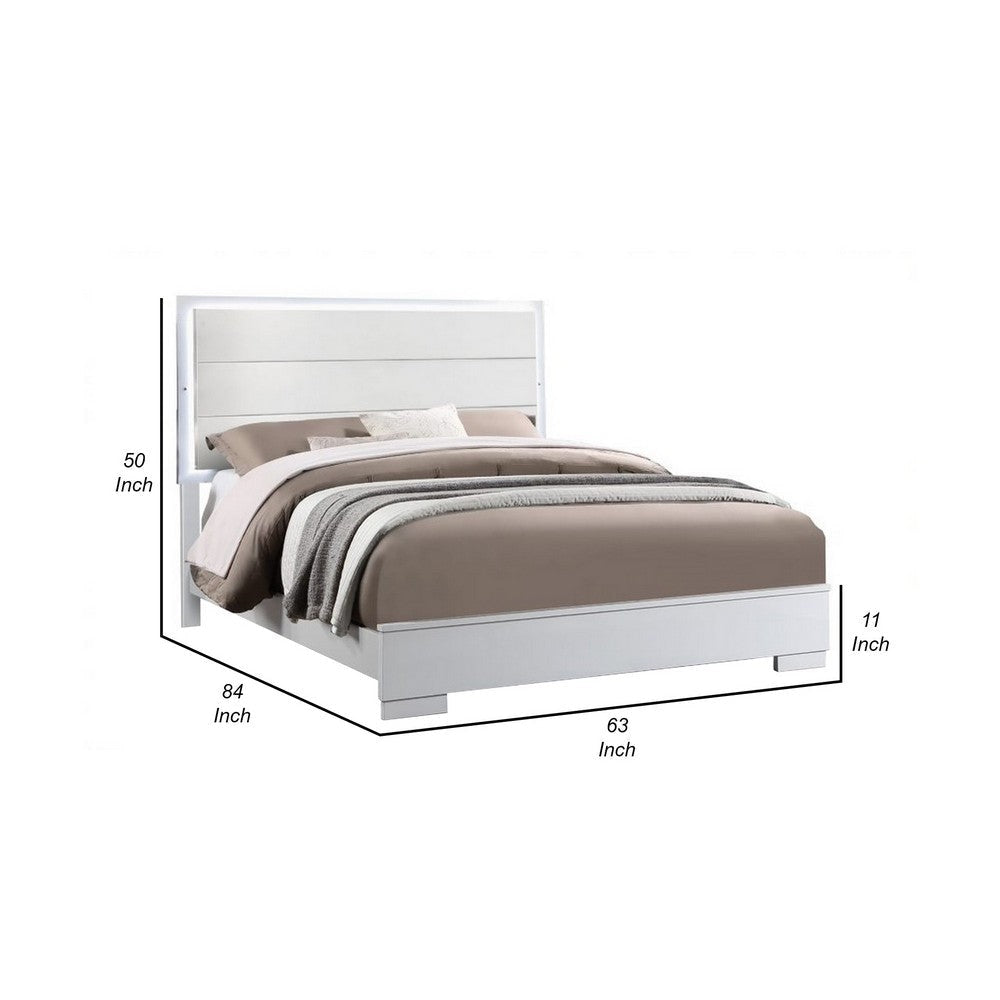 Vin Modern Queen Size Bed Panel Headboard LED Light Crisp White Finish By Casagear Home BM283225