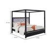 Abrie Solid Wood Canopy Queen Bed Button Tufted Touch LED Dark Gray By Casagear Home BM283248