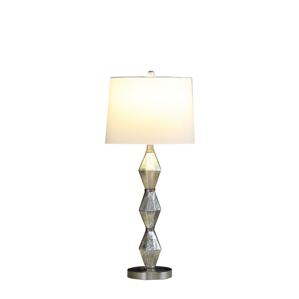 Ruth 30 Inch Accent Table Lamp Glass Diamond Pedestal Base White Silver By Casagear Home BM283265