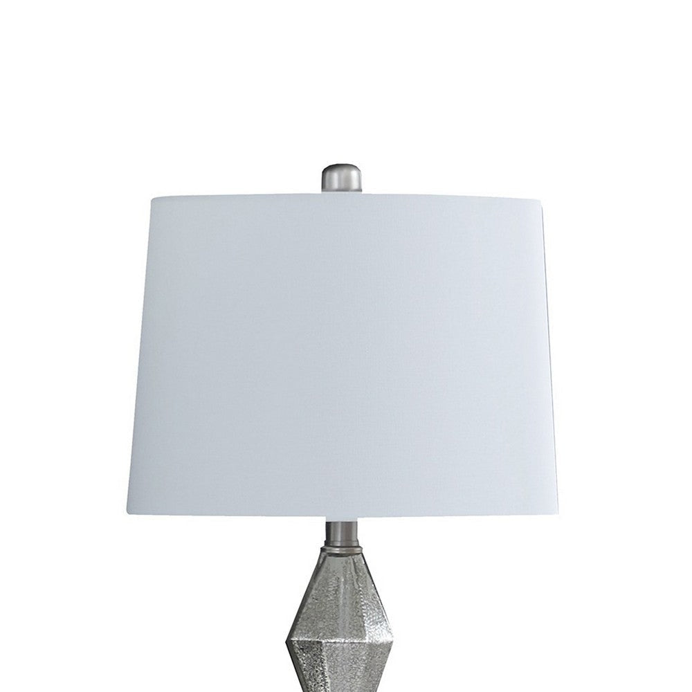 Ruth 30 Inch Accent Table Lamp Glass Diamond Pedestal Base White Silver By Casagear Home BM283265