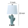 22 Inch Accent Table Lamp Cactus Designed Body Metal Base Blue White By Casagear Home BM283268