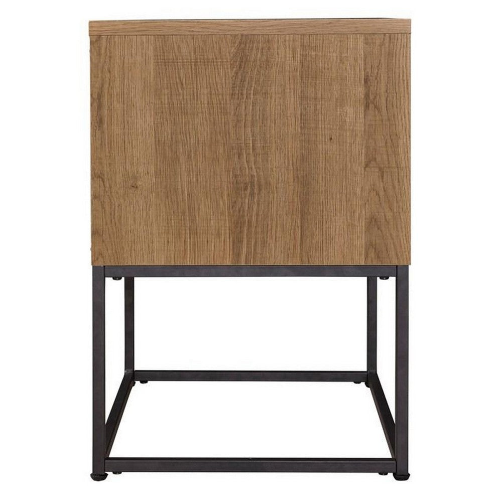 Mila 22 Inch Modern Wood Nightstand On Metal Base Open Shelf Light Brown By Casagear Home BM283307