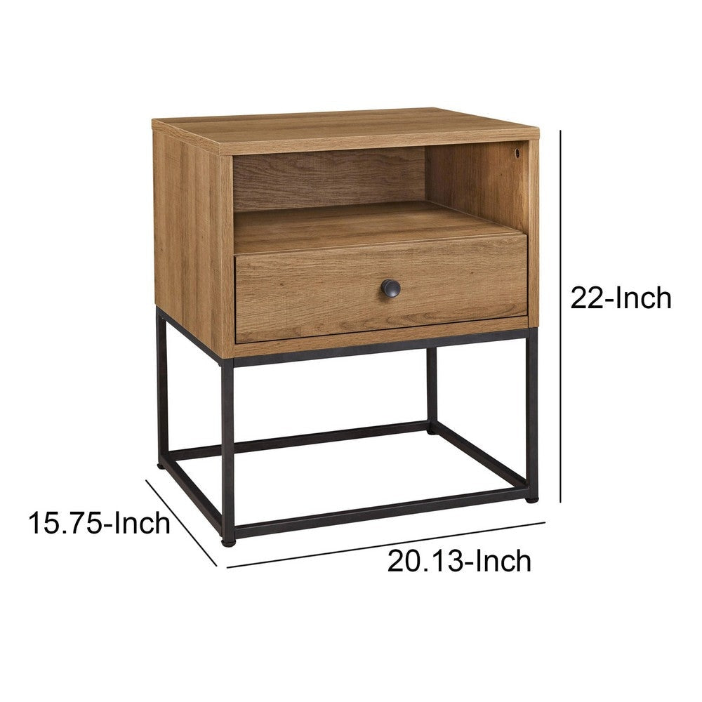 Mila 22 Inch Modern Wood Nightstand On Metal Base Open Shelf Light Brown By Casagear Home BM283307