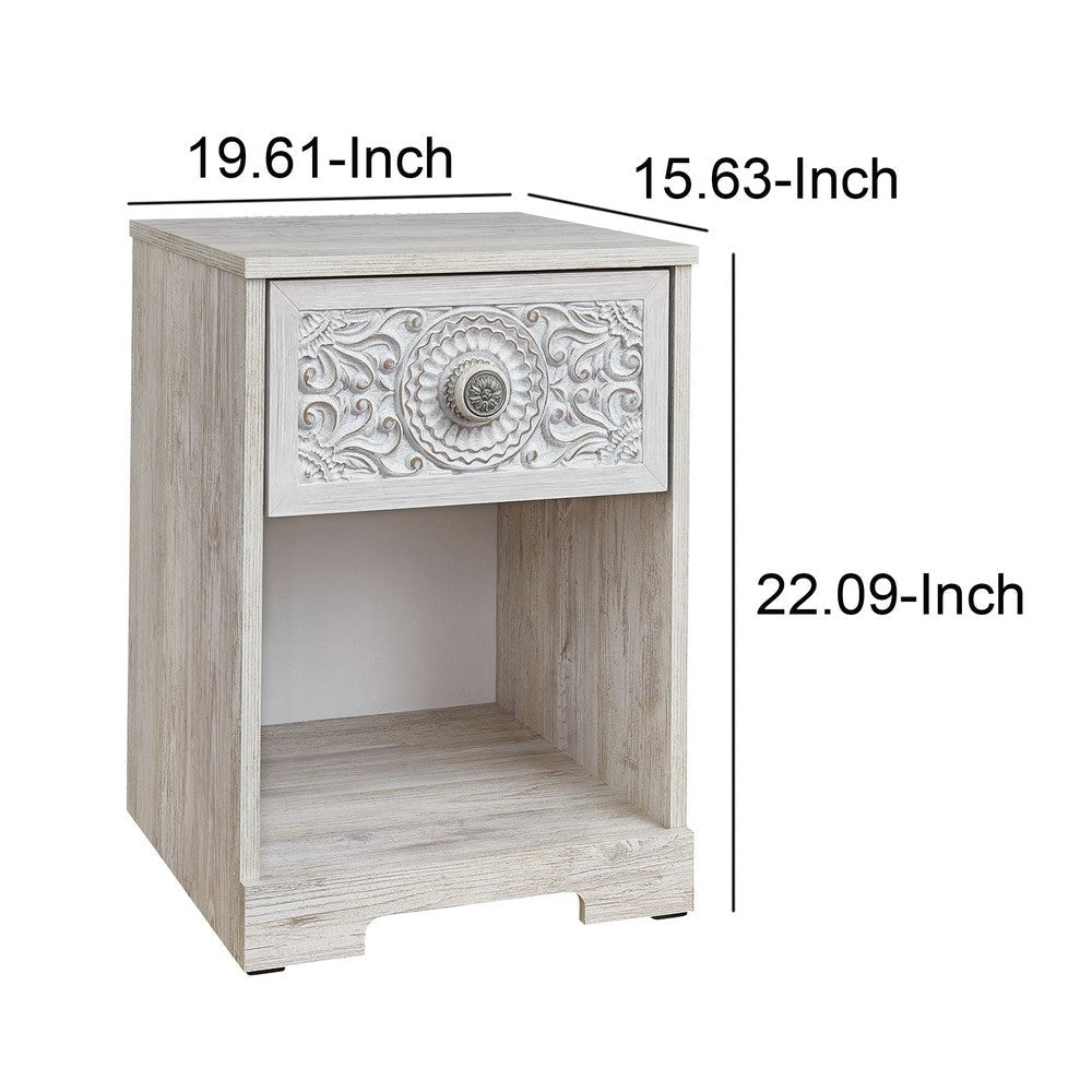 Nate 22 Inch Classic Nightstand 1 Compartment 1 Drawer Antique White By Casagear Home BM283320