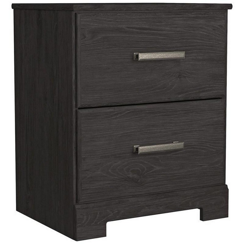 Wren 24 Inch Modern Rustic Wood Nightstand, 2 Drawers, Oak Grain, Black By Casagear Home