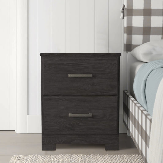 Wren 24 Inch Modern Rustic Wood Nightstand, 2 Drawers, Oak Grain, Black By Casagear Home