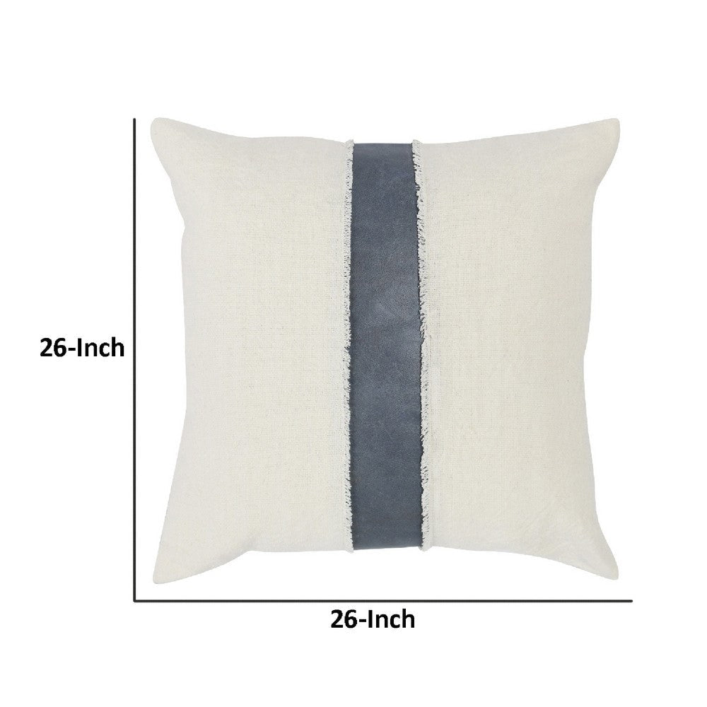 26 x 26 Accent Throw Pillow Faux Leather Center Fringed White Gray By Casagear Home BM283443