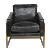 30 Inch Classic Club Chair Top Grain Black Leather Upholstery Brass Frame By Casagear Home BM283461