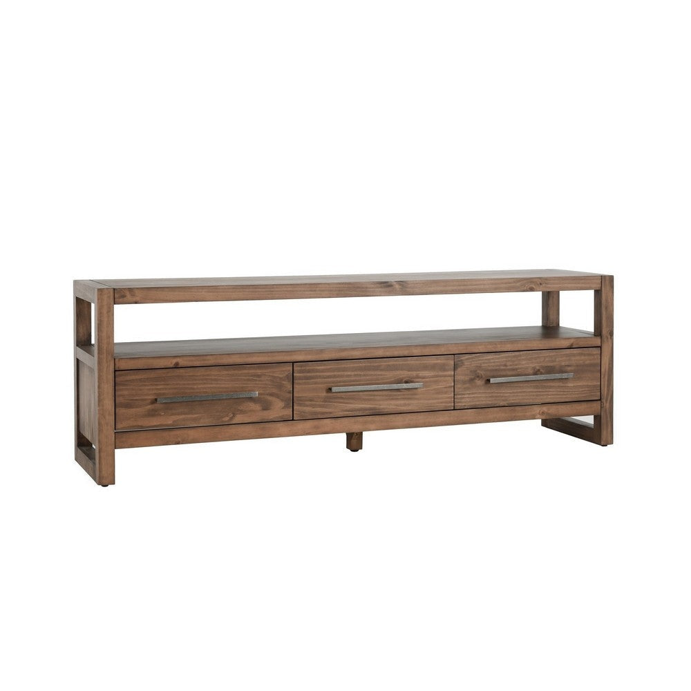 Jax 66 Inch Rustic Wood Entertainment Console 3 Drawers 1 Shelf Brown By Casagear Home BM283462