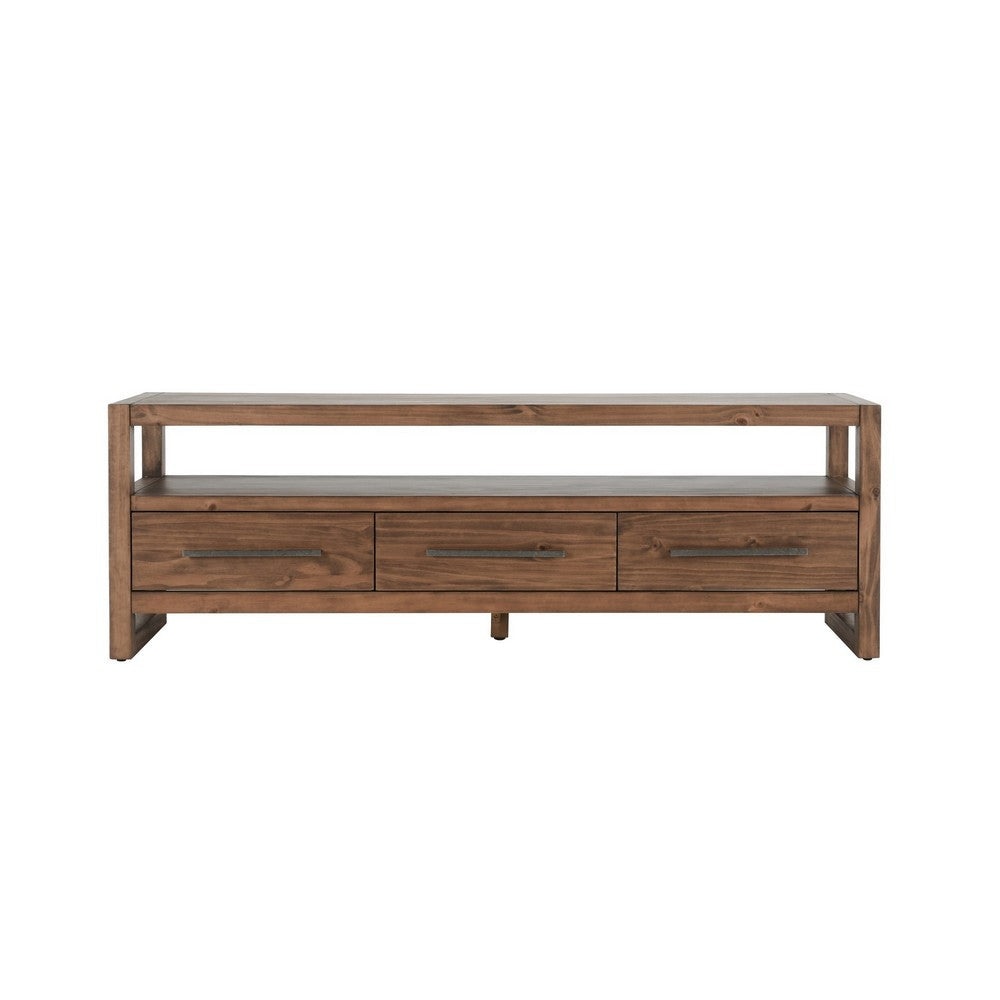 Jax 66 Inch Rustic Wood Entertainment Console 3 Drawers 1 Shelf Brown By Casagear Home BM283462