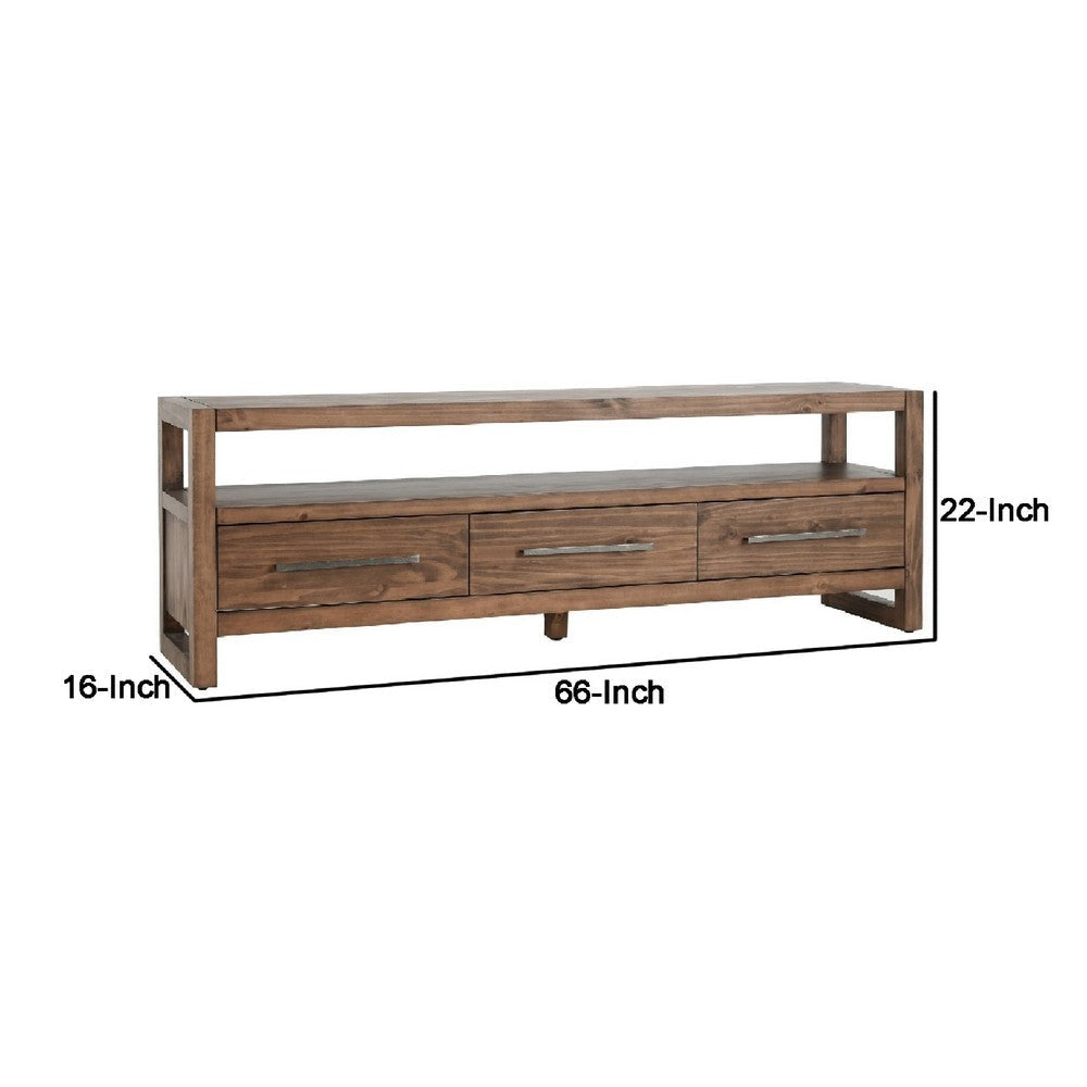 Jax 66 Inch Rustic Wood Entertainment Console 3 Drawers 1 Shelf Brown By Casagear Home BM283462