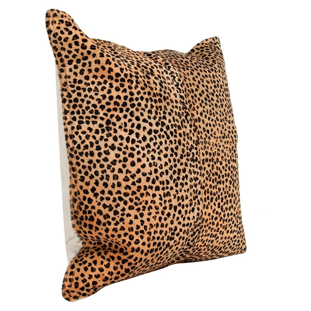 20 x 20 Leather Accent Throw Pillow Leopard Print Beige Black Down Insert By Casagear Home BM283485