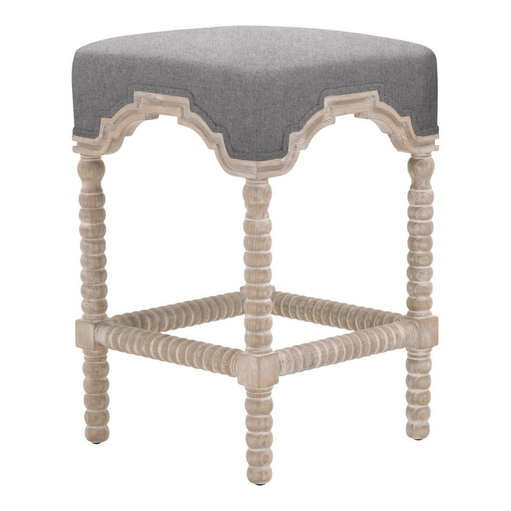 27 Inch Coastal Counter Height Wood Stool Double Welt Gray Fabric Seat By Casagear Home BM283499