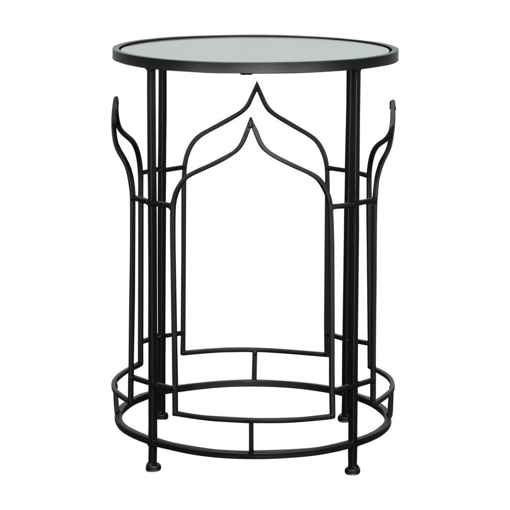 23 Inch Modern Side Table, Glass Top, Geometric Design, Set of 2, Black By Casagear Home