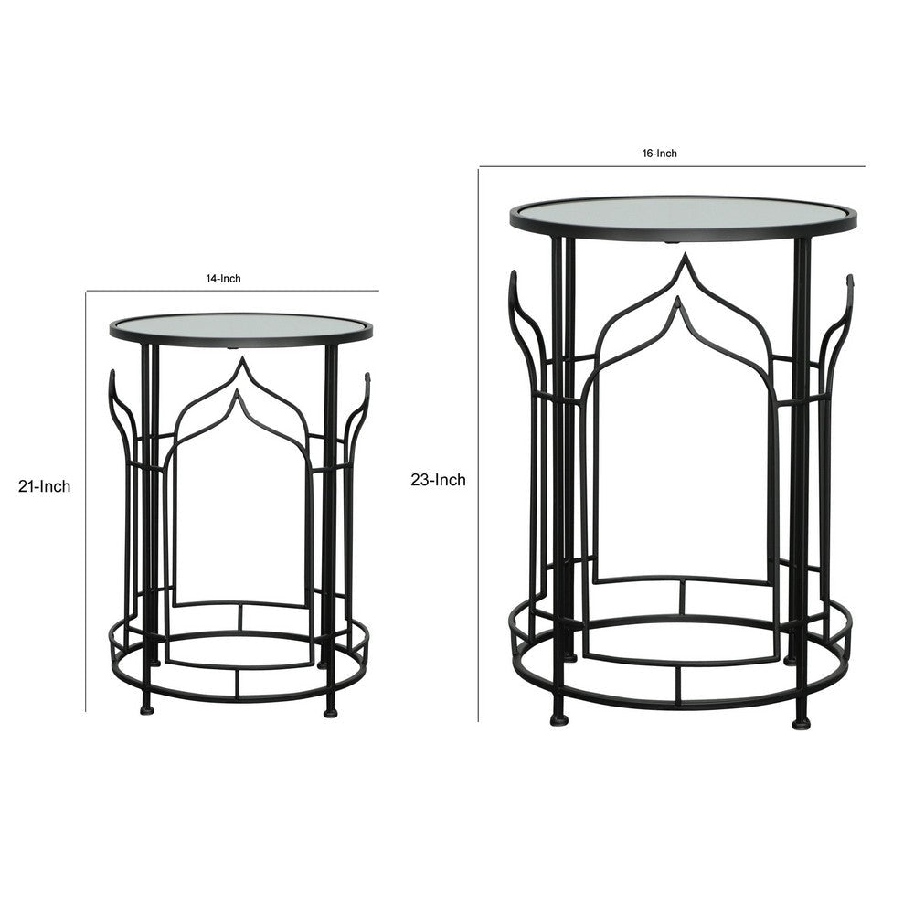 23 Inch Modern Side Table Glass Top Geometric Design Set of 2 Black By Casagear Home BM283534