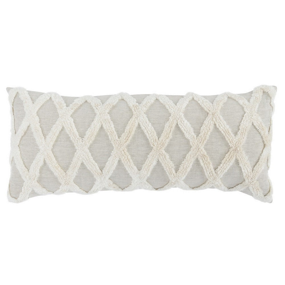 16 x 36 Lumbar Linen Accent Throw Pillow, Tufted Diamonds, Ivory White By Casagear Home