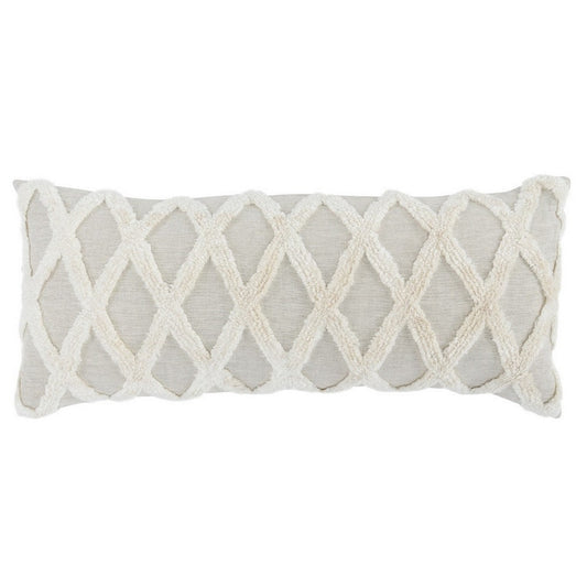 16 x 36 Lumbar Linen Accent Throw Pillow, Tufted Diamonds, Ivory White By Casagear Home