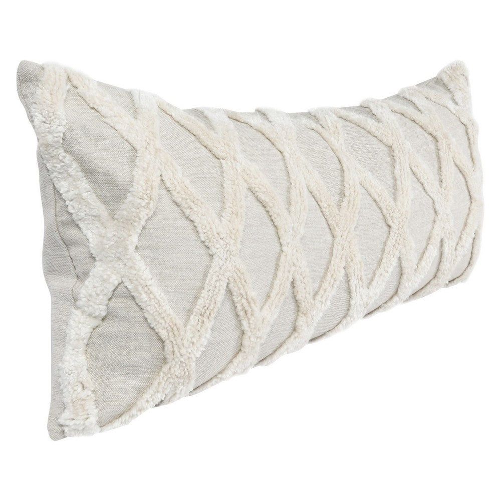 16 x 36 Lumbar Linen Accent Throw Pillow Tufted Diamonds Ivory White By Casagear Home BM283668