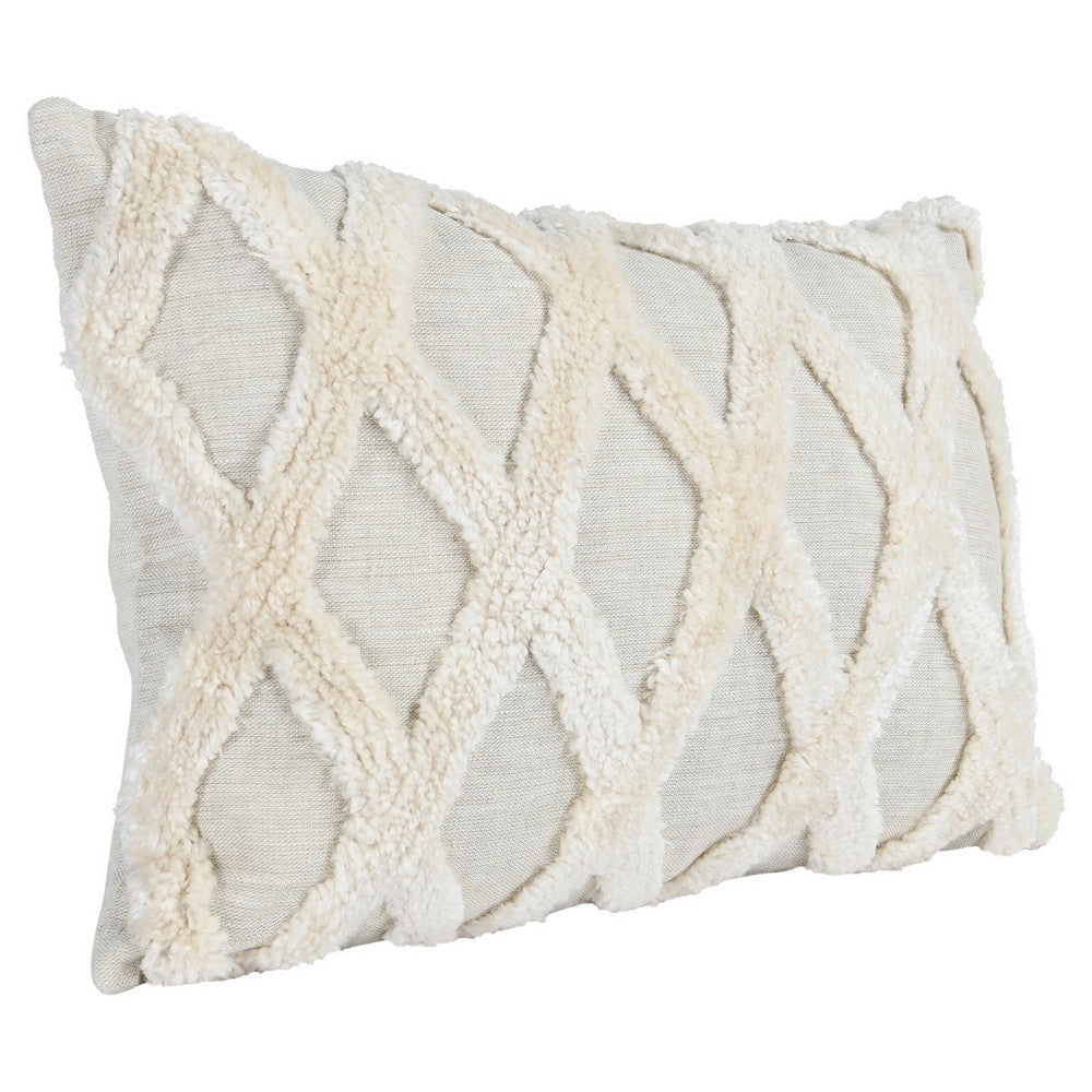 14 x 20 Lumbar Linen Accent Throw Pillow Tufted Diamond Pattern Ivory By Casagear Home BM283678