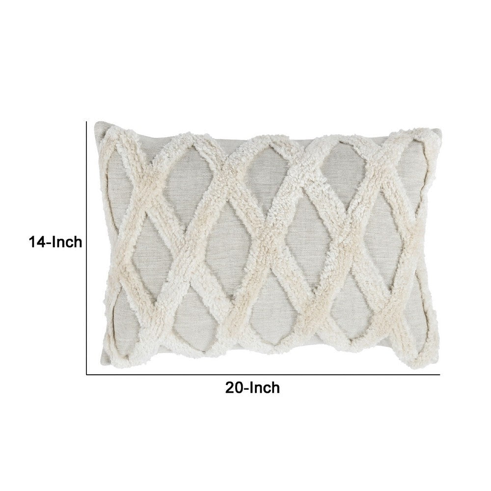 14 x 20 Lumbar Linen Accent Throw Pillow Tufted Diamond Pattern Ivory By Casagear Home BM283678