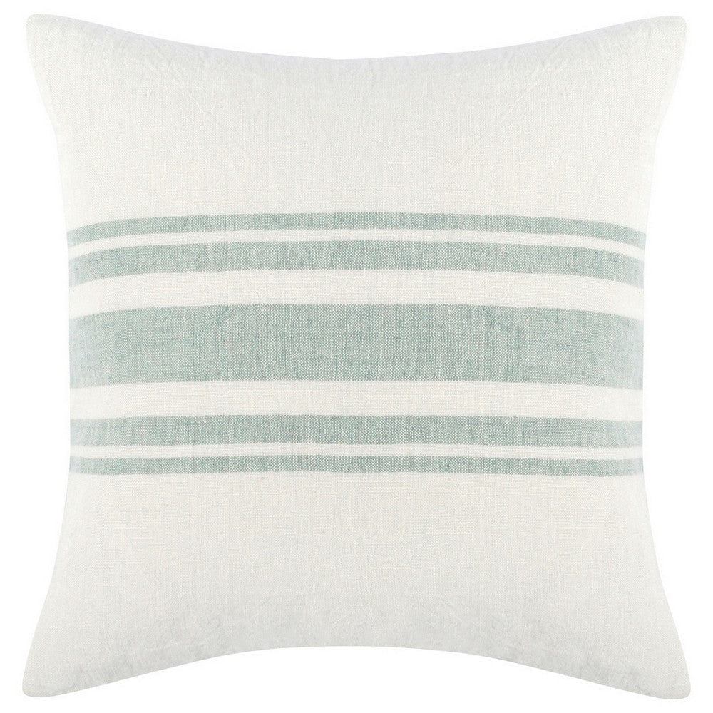 22 Inch Square Linen Accent Throw Pillow, Stripe Design, Eucalyptus, White By Casagear Home