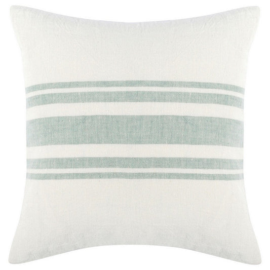 22 Inch Square Linen Accent Throw Pillow, Stripe Design, Eucalyptus, White By Casagear Home