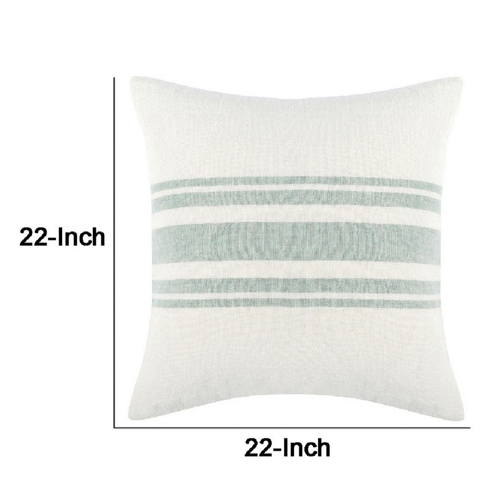 22 Inch Square Linen Accent Throw Pillow Stripe Design Eucalyptus White By Casagear Home BM283687