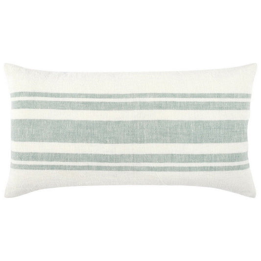 14 x 26 Accent Lumbar Throw Pillow, Stripe Design, Eucalyptus, White, Green By Casagear Home