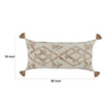 16 x 36 Lumbar Throw Pillow Diamond Jute Cotton Cover Tassels Brown By Casagear Home BM283697