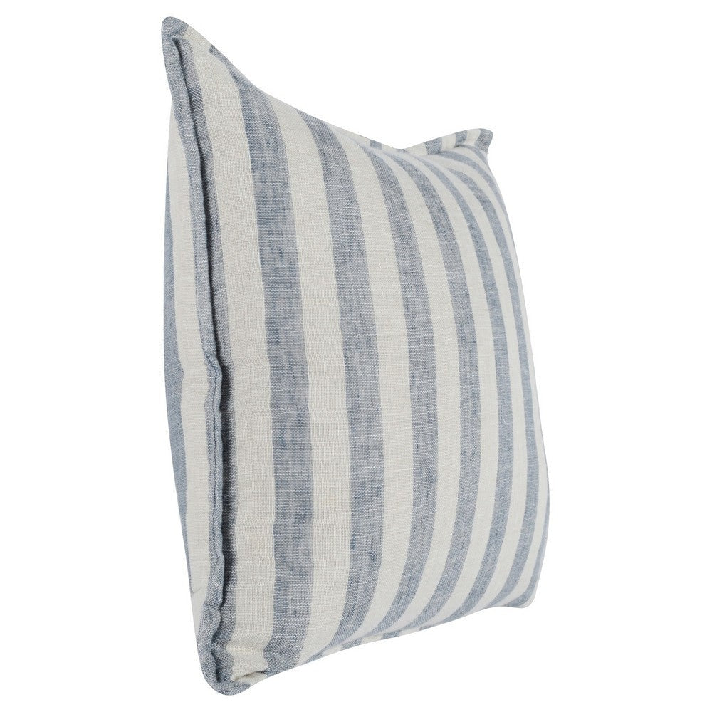 18 x 18 Throw Pillow Linen Cover Woven Stripes Flanges Blue and White By Casagear Home BM283700