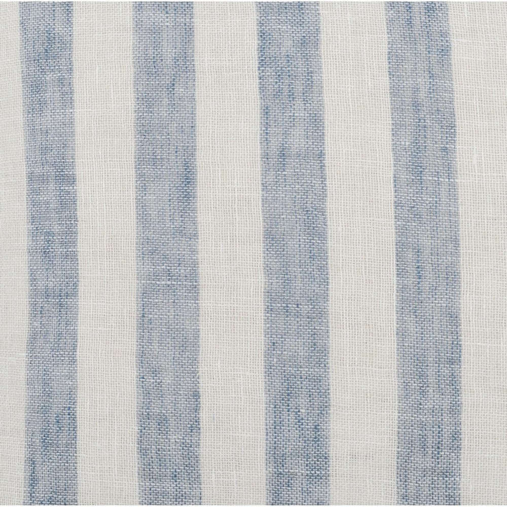 18 x 18 Throw Pillow Linen Cover Woven Stripes Flanges Blue and White By Casagear Home BM283700