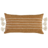 Karen 14 x 26 Lumbar Throw Pillow, Tassels, Light Brown with White Stripes By Casagear Home