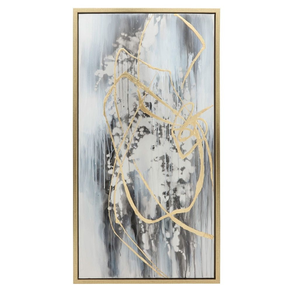 22 x 42 Canvas Wall Art Abstract Luxury Paint Design Set of 3 Gold Gray By Casagear Home BM283743