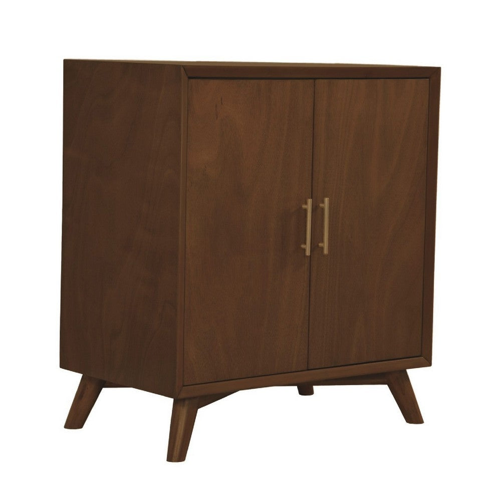 Ian 36 Inch 2 Door Bar Cabinet, Mahogany Wood, Wine Rack, Walnut Brown By Casagear Home