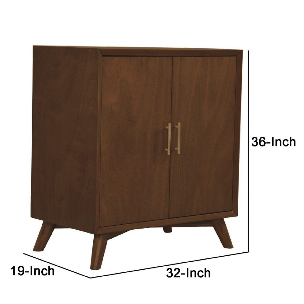 Ian 36 Inch 2 Door Bar Cabinet Mahogany Wood Wine Rack Walnut Brown By Casagear Home BM283833