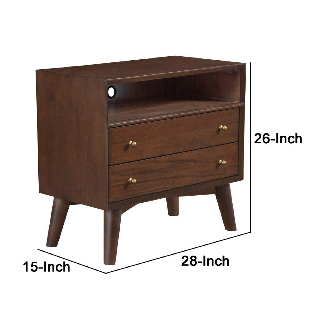 Ian 28 Inch 2 Drawer Nightstand Open Cubby Mahogany Wood Walnut Brown By Casagear Home BM283835