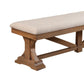 Tess 69 Inch Dining Accent Bench Beige Fabric Cushion Pine Wood Brown By Casagear Home BM283851