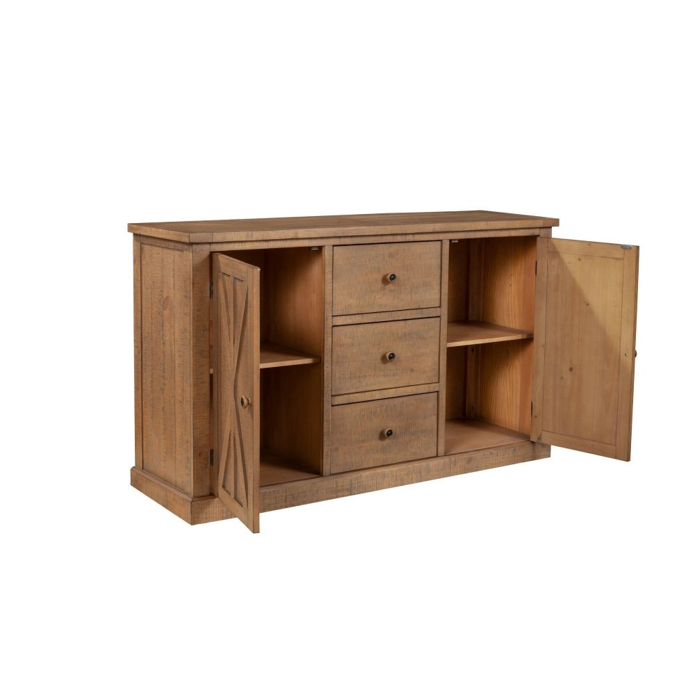 Tess 60 Inch Sideboard Buffet Cabinet Console 3 Drawers 2 Doors Brown By Casagear Home BM283852