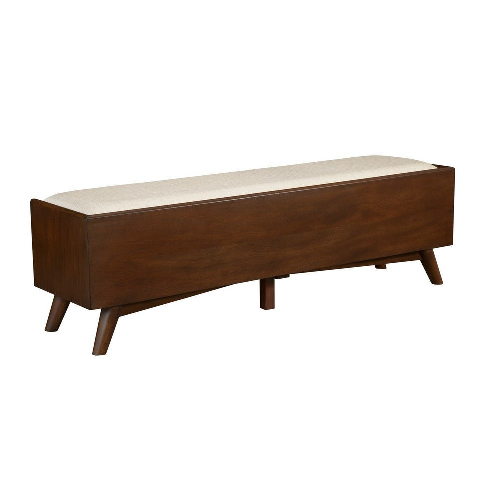 Ian 59 Inch 2 Drawer Accent Bench Beige Seat Mahogany Wood Walnut Brown By Casagear Home BM283855