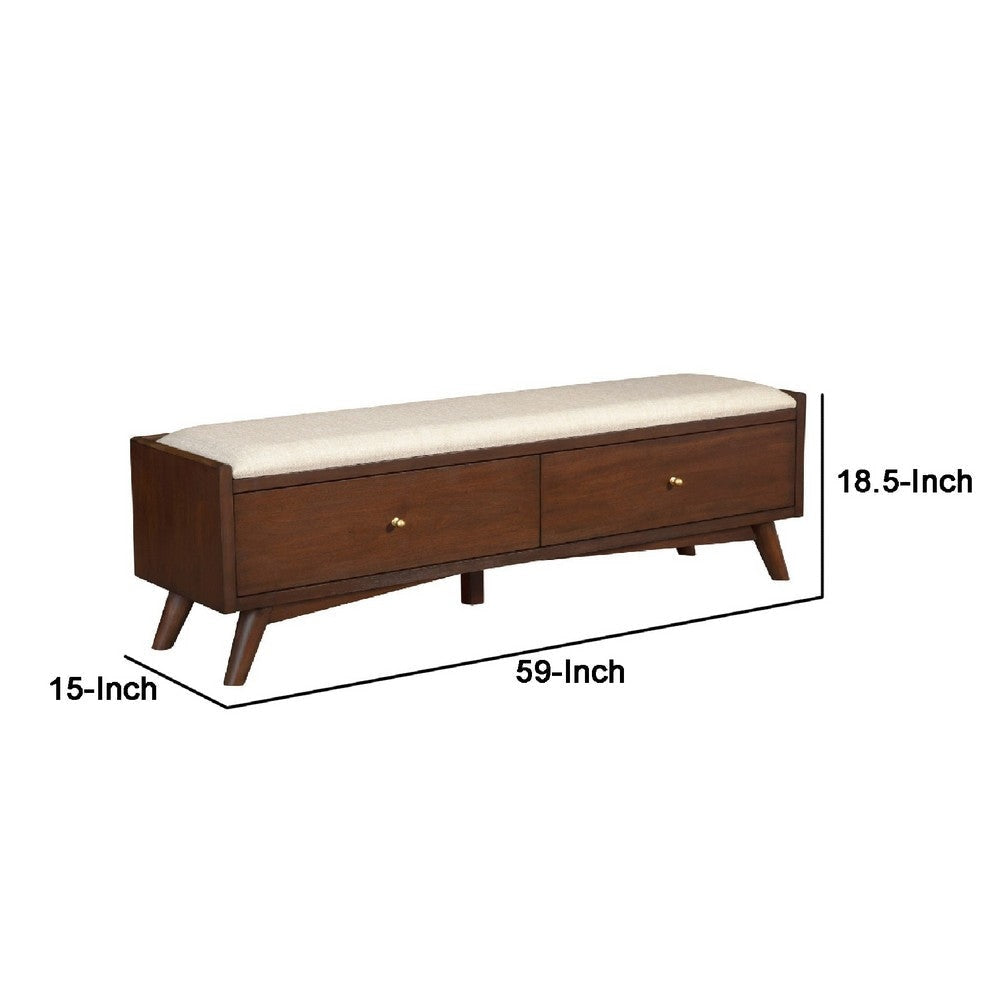 Ian 59 Inch 2 Drawer Accent Bench Beige Seat Mahogany Wood Walnut Brown By Casagear Home BM283855